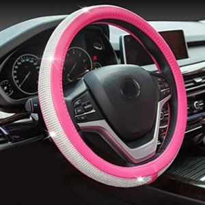 FLAPI Universal Leather Steering Wheel Cover with Bling Bling